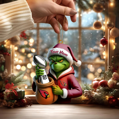 LIMITED EDITION - NEW CUSTOMIZED NFL20 ARC ARIZONA CARDINALS THE GRINCH ACRYLIC ORNAMENT