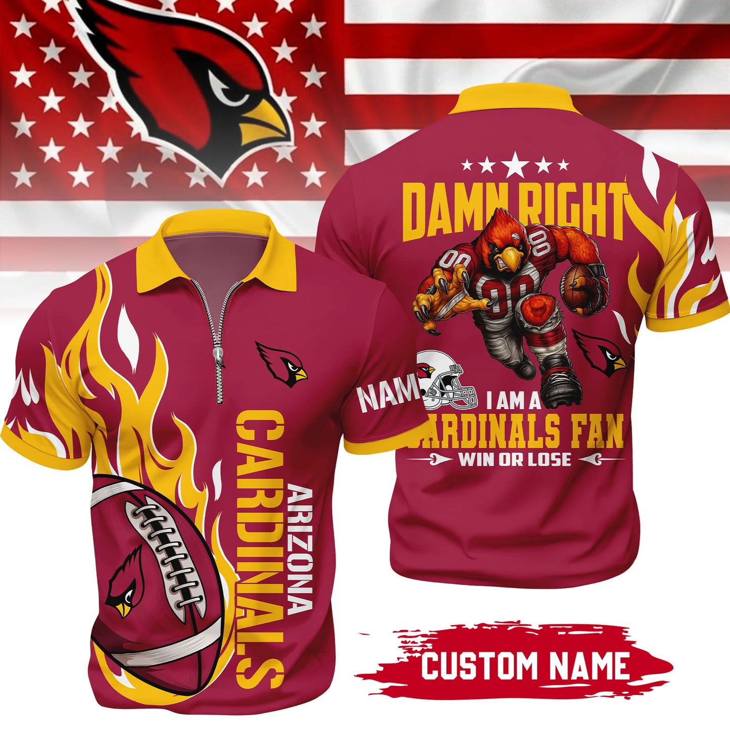 LIMITED EDITION - NEW CUSTOMIZED NFL20 ARC ARIZONA CARDINALS ZIP POLO SHIRT