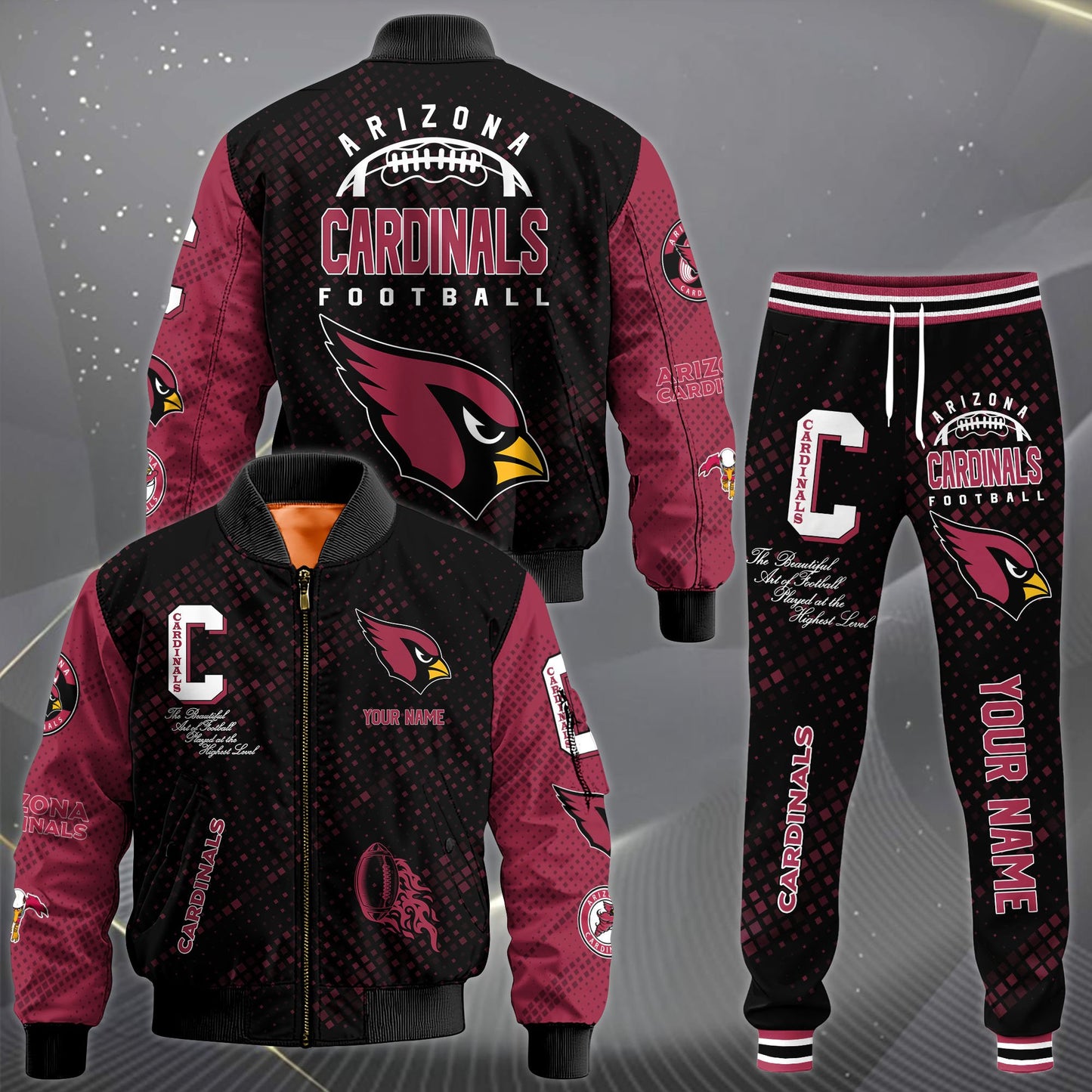 LIMITED EDITION - NEW CUSTOMIZED NFL20 ARC ARIZONA CARDINALS SATIN VARSITY JACKET & LONG PANTS