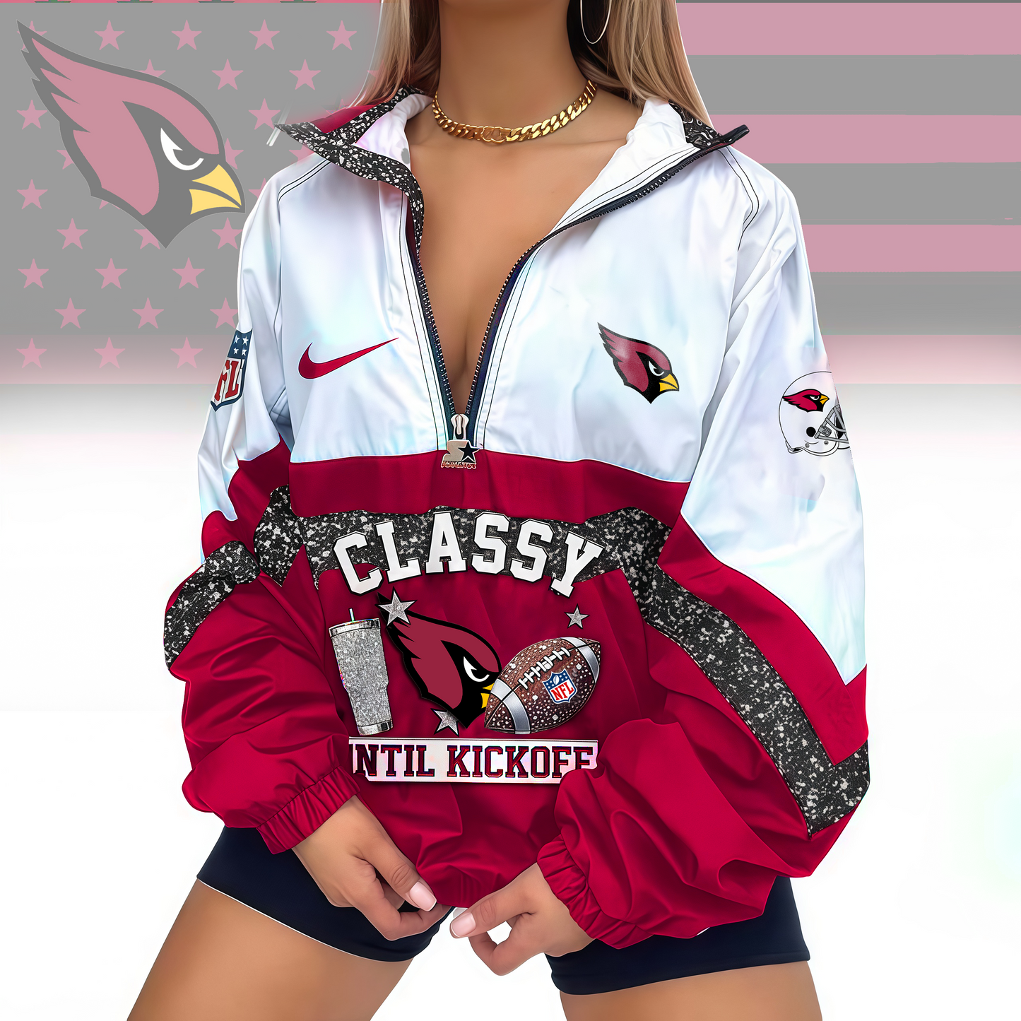 LIMITED EDITION - NEW CUSTOMIZED NFL20 ARC ARIZONA CARDINALS V-NECK ZIPPER SWEATSHIRT JACKET