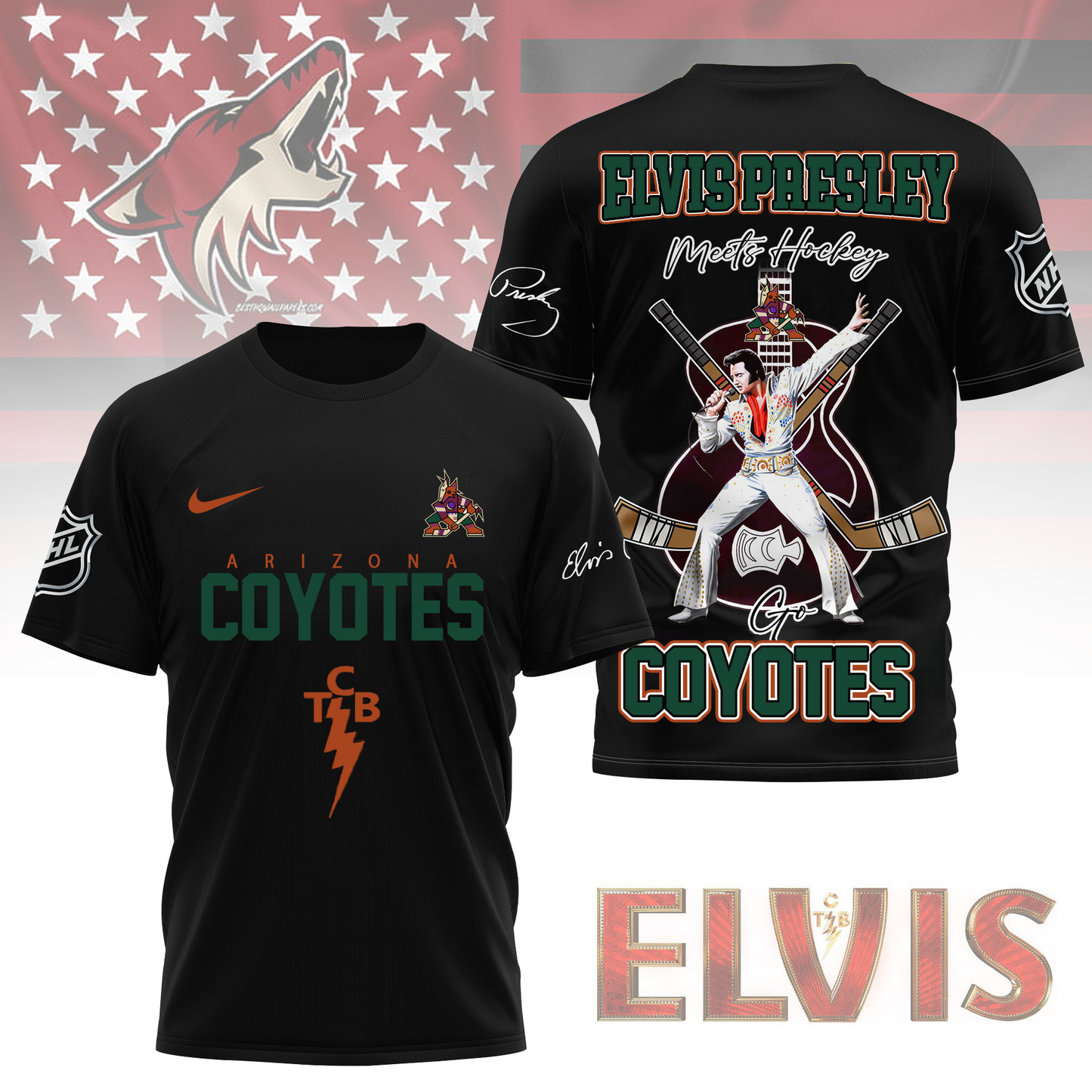 LIMITED EDITION - NEW CUSTOMIZED NHL30 AZC ARIZONA COYOTES X ELVIS PRESLEY FAN 3D SHIRT