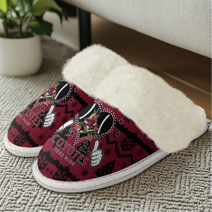 LIMITED EDITION - NEW CUSTOMIZED NHL30 AZC ARIZONA COYOTES FUR-LINED SLIPPERS