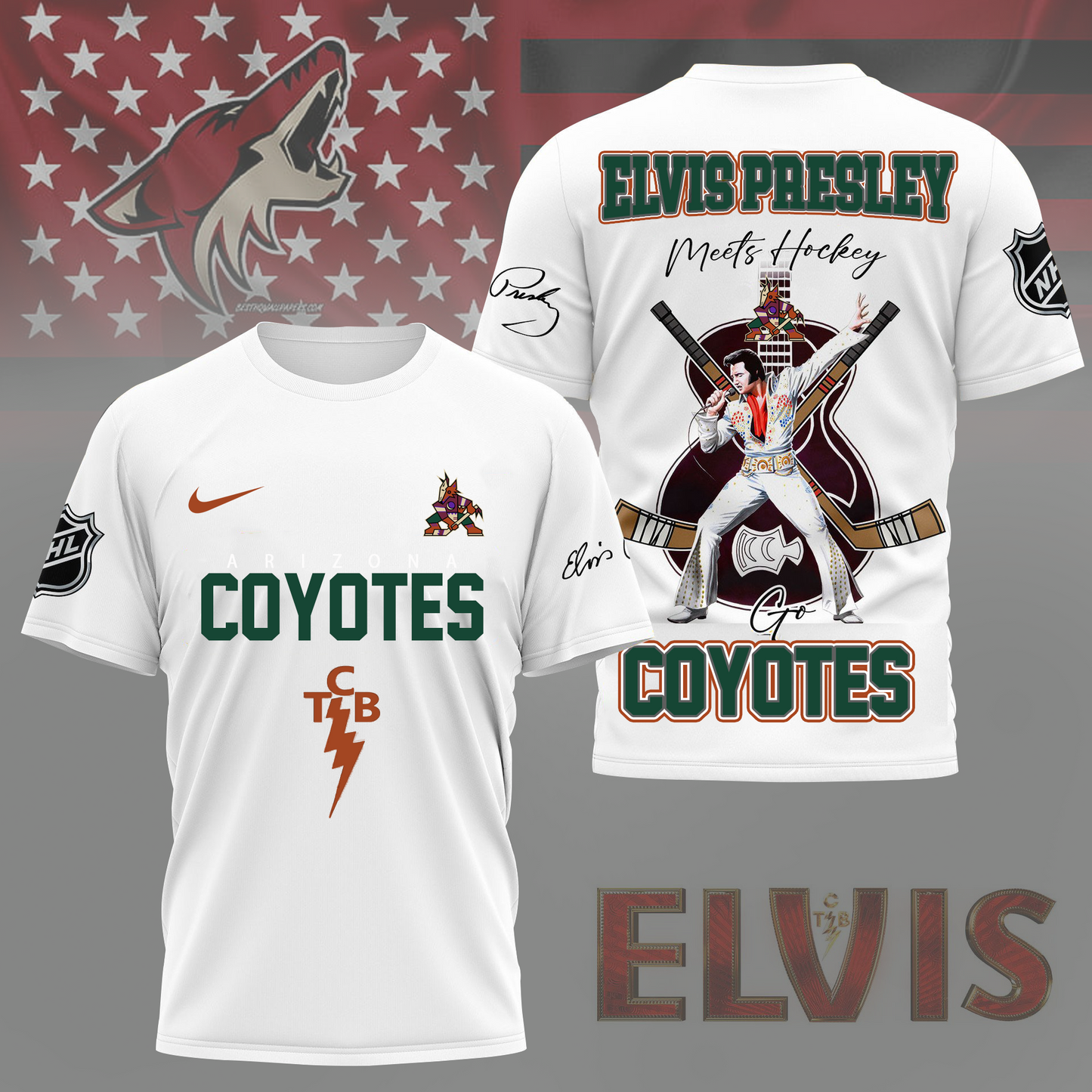 LIMITED EDITION - NEW CUSTOMIZED NHL30 AZC ARIZONA COYOTES X ELVIS PRESLEY FAN 3D SHIRT