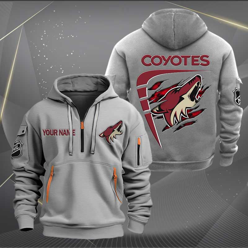 LIMITED EDITION - NEW CUSTOMIZED NHL30 AZC ARIZONA COYOTES QUARTER ZIP HOODIE