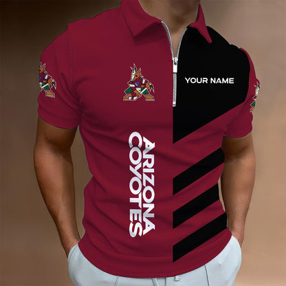 LIMITED EDITION - NEW CUSTOMIZED NHL30 AZC ARIZONA COYOTES ZIP POLO SHIRT