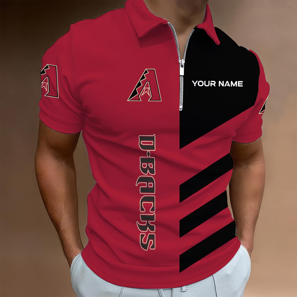 LIMITED EDITION - NEW CUSTOMIZED MLB07 ADS ARIZONA DIAMONDBACKS ZIP POLO SHIRT