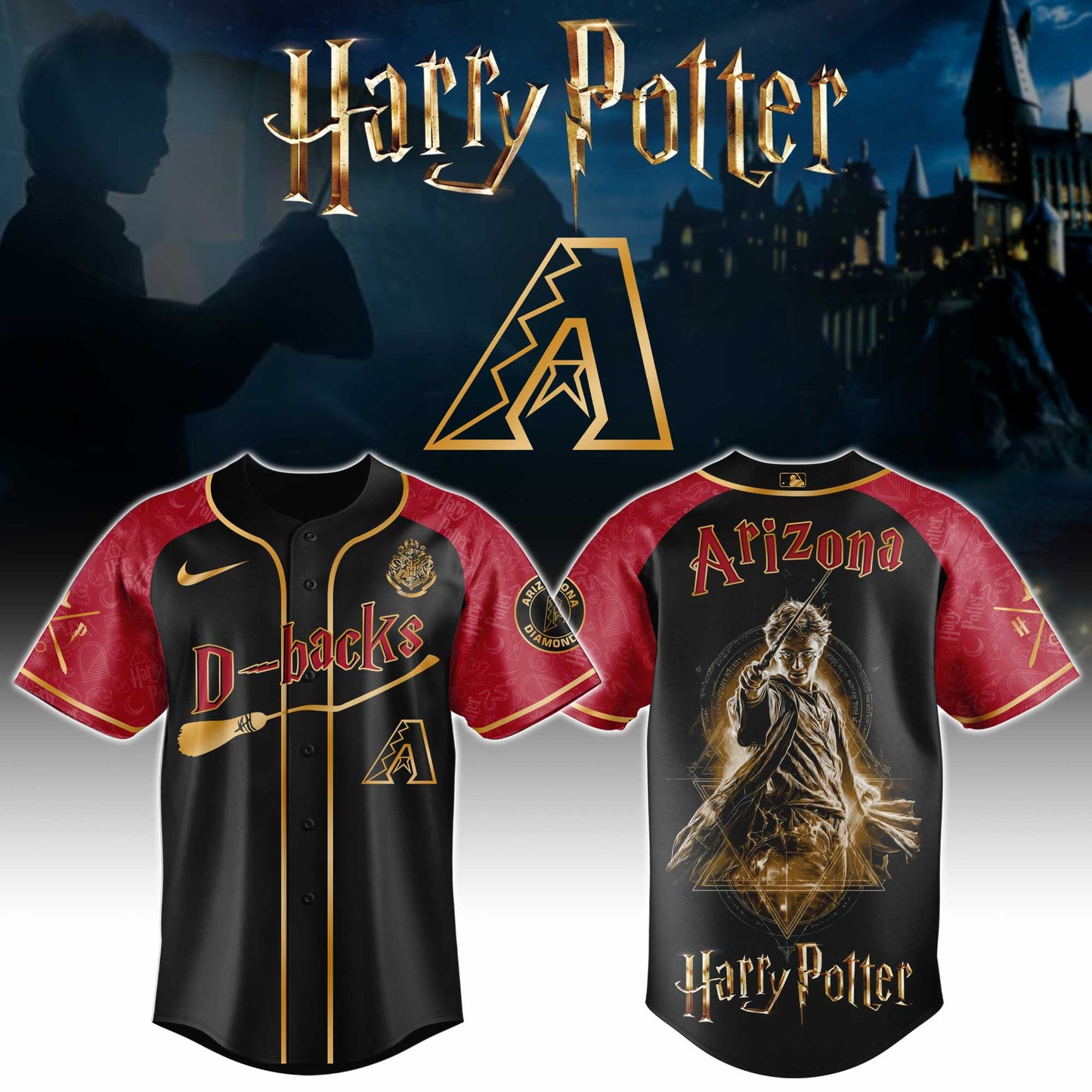 LIMITED EDITION - NEW CUSTOMIZED MLB07 ADS ARIZONA DIAMONDBACKS x HARRY POTTER BASEBALL JERSEY & CAP