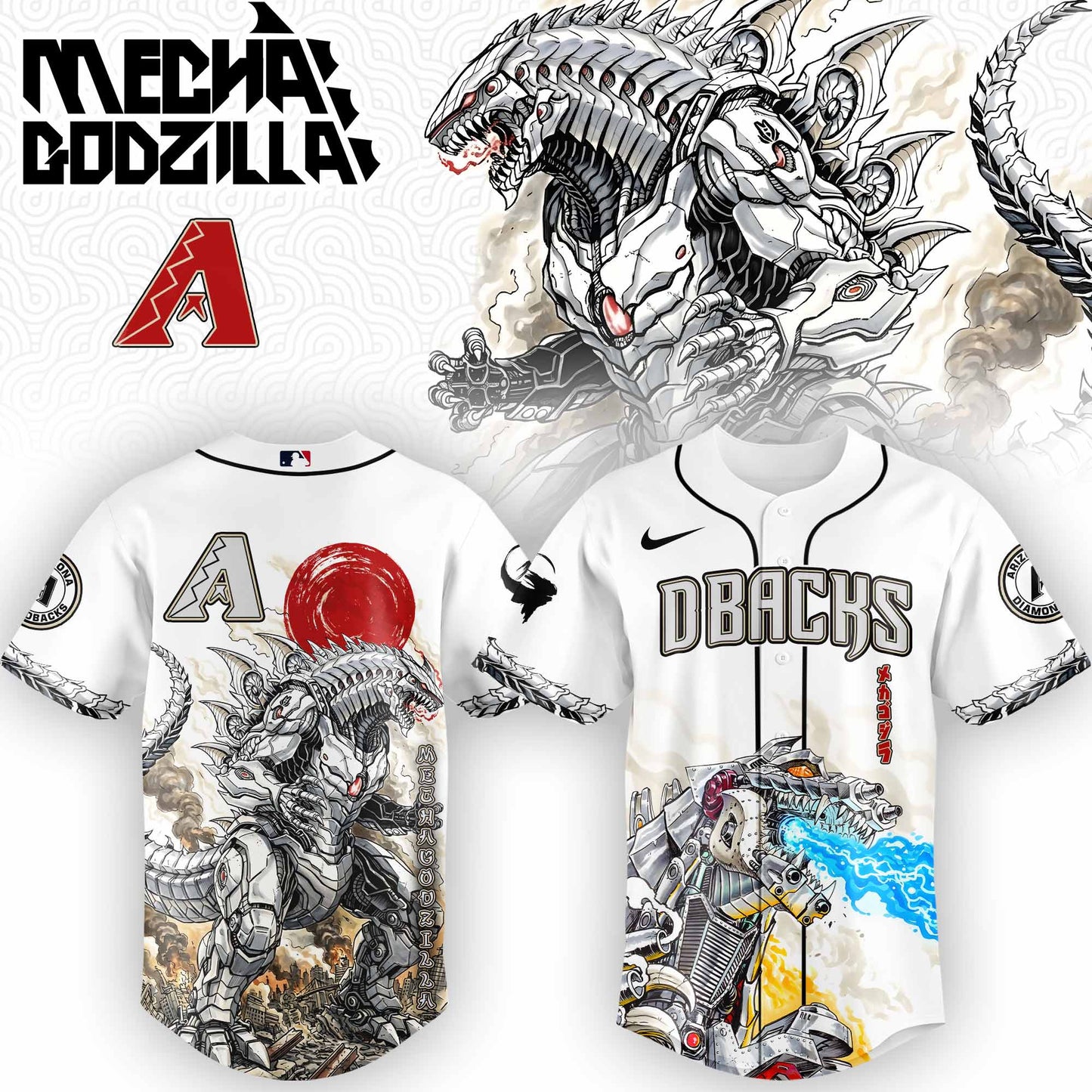 LIMITED EDITION - NEW CUSTOMIZED MLB07 AZ DIAMONDBACKS x GODZILLA BASEBALL JERSEY