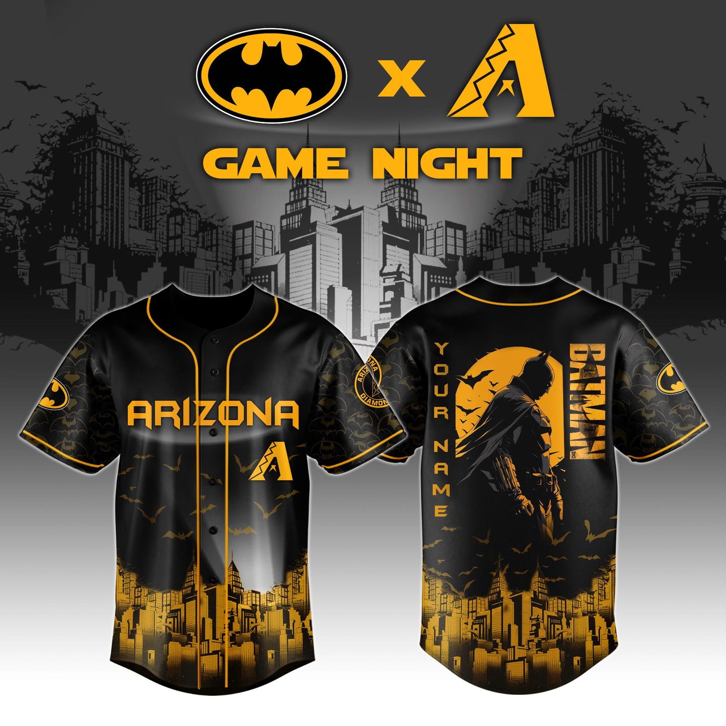 LIMITED EDITION - NEW CUSTOMIZED MLB07 AZ DIAMONDBACKS x BATMAN BASEBALL JERSEY