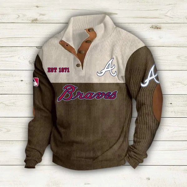 [FLASH SALE] NEW CUSTOMIZED MLB09 ABS ATLANTA BRAVES BUTTON SWEATSHIRTS STAND COLLAR
