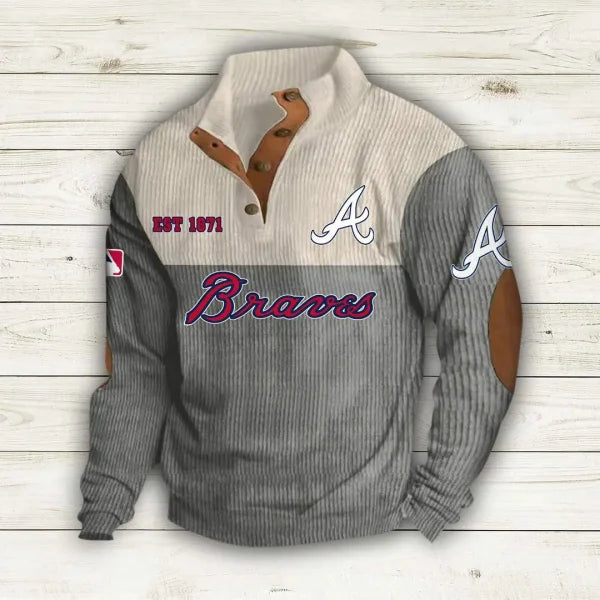 [FLASH SALE] NEW CUSTOMIZED MLB09 ABS ATLANTA BRAVES BUTTON SWEATSHIRTS STAND COLLAR