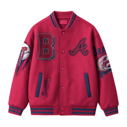 LIMITED EDITION - NEW CUSTOMIZED MLB09 AT BRAVES SATIN VARSITY & BASEBALL JACKET