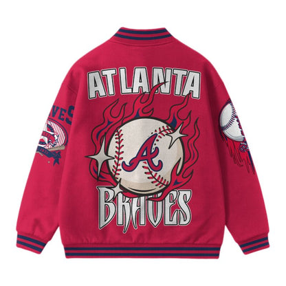 LIMITED EDITION - NEW CUSTOMIZED MLB09 AT BRAVES SATIN VARSITY & BASEBALL JACKET