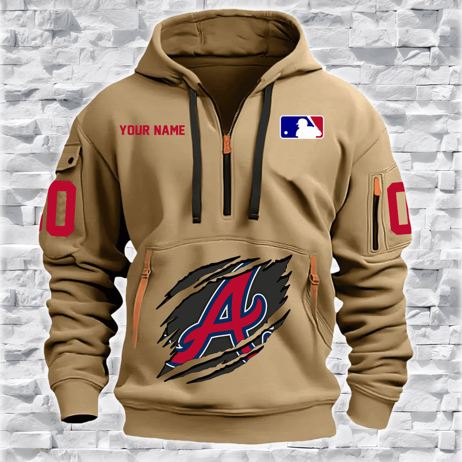 LIMITED EDITION - NEW CUSTOMIZED MLB09 AT BRAVES QUARTER ZIP HOODIE
