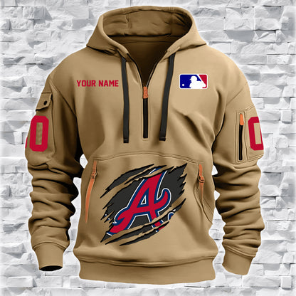 LIMITED EDITION - NEW CUSTOMIZED MLB09 AT BRAVES QUARTER ZIP HOODIE