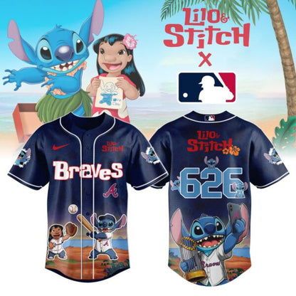 LIMITED EDITION - NEW CUSTOMIZED MLB09 AT BRAVES x LILO & STITCH BASEBALL JERSEY
