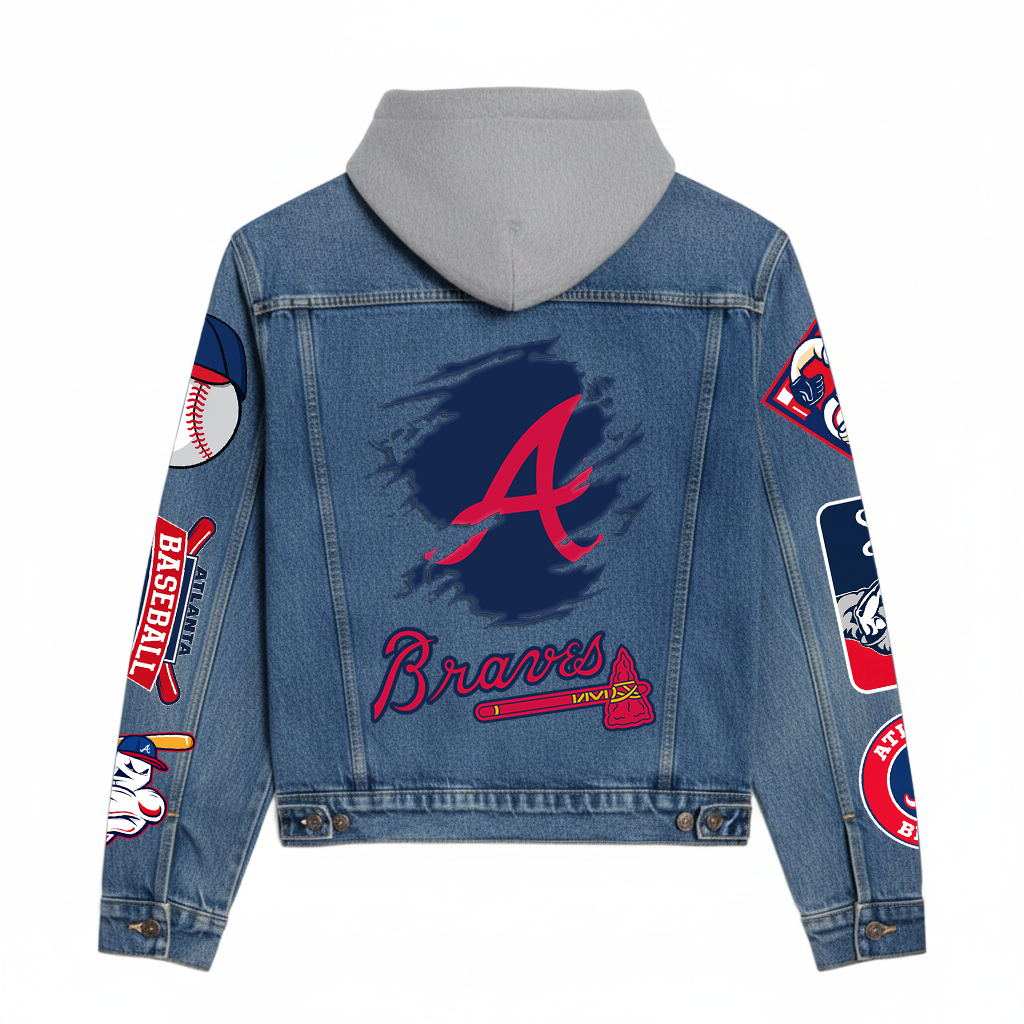 LIMITED EDITION - NEW CUSTOMIZED MLB09 ABS ATLANTA BRAVES HOODED DENIM JACKET