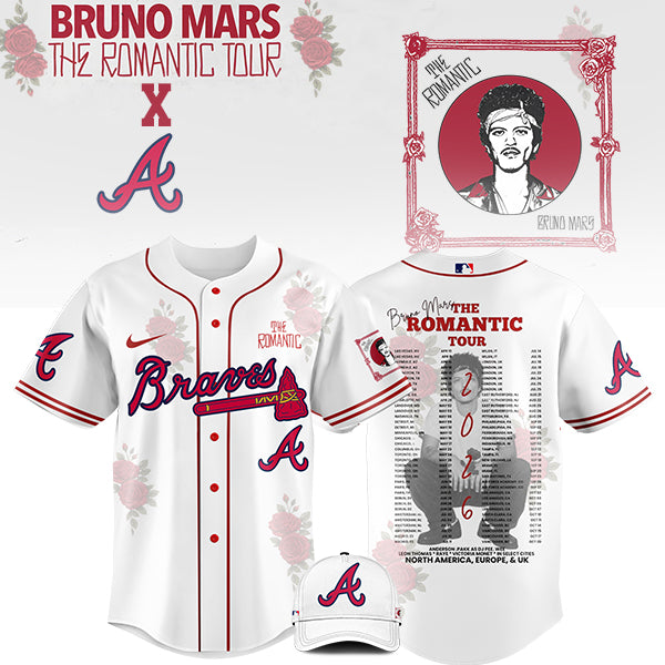 LIMITED EDITION - NEW CUSTOMIZED MLB09 AT BRAVES x BRUNO MARS BASEBALL JERSEY & CAP
