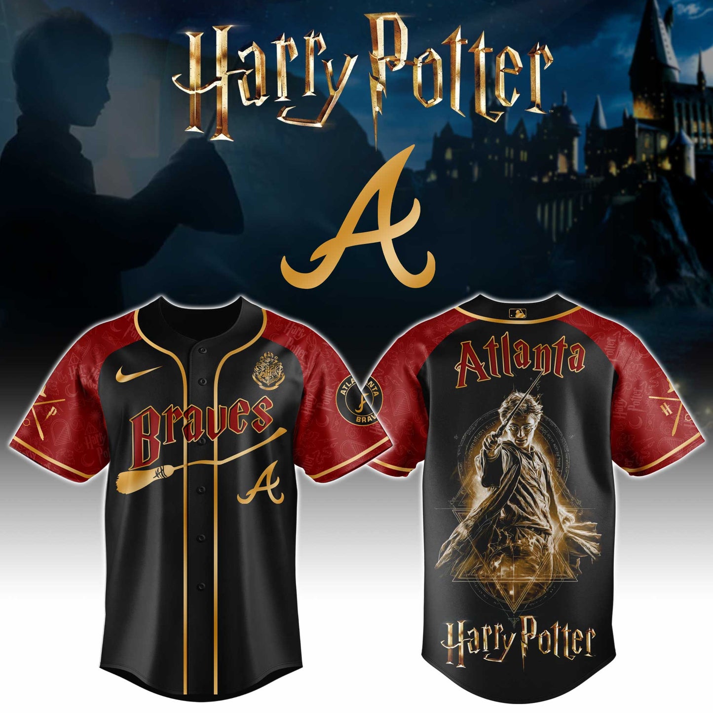 LIMITED EDITION - NEW CUSTOMIZED MLB09 ABS ATLANTA BRAVES x HARRY POTTER BASEBALL JERSEY & CAP
