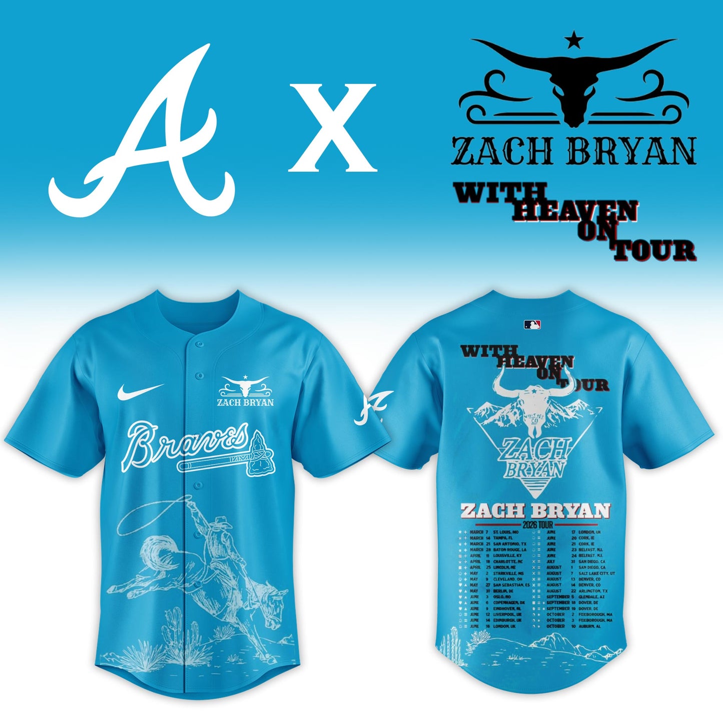 LIMITED EDITION - NEW CUSTOMIZED MLB09 ABS ATLANTA BRAVES x ZACH BRYAN BASEBALL JERSEY & CAP