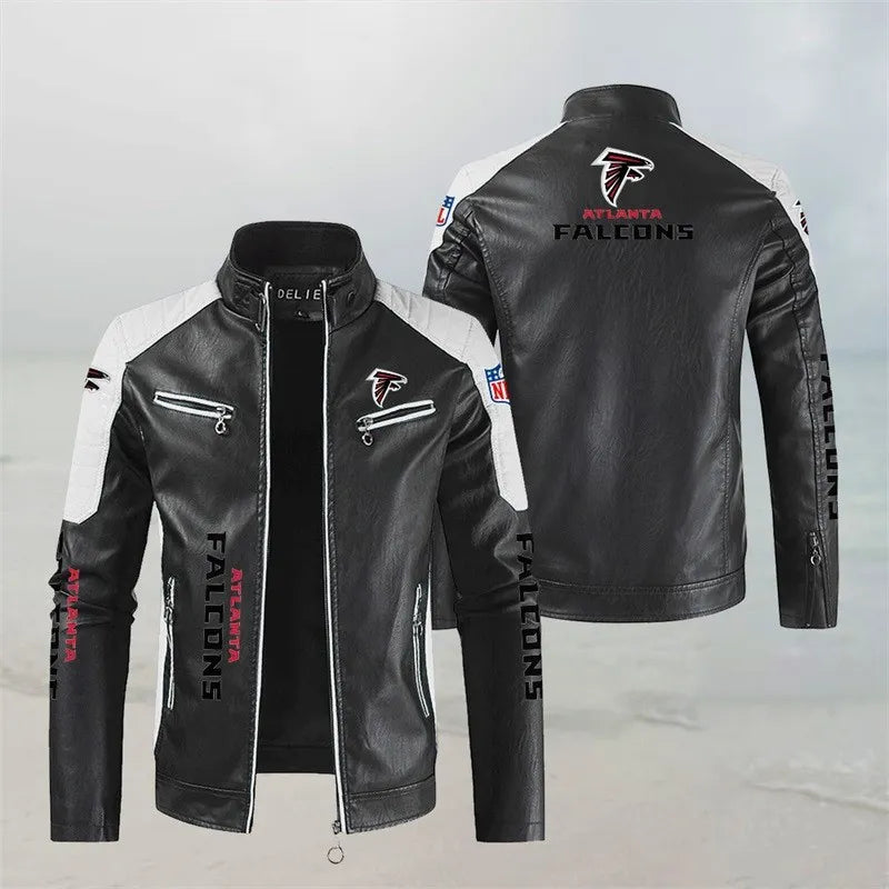 LIMITED EDITION - NEW CUSTOMIZED NFL18 ATF ATLANTA FALCONS LEATHER BIKER JACKET