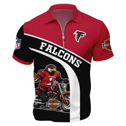 LIMITED EDITION - NEW CUSTOMIZED NFL18 ATF ATLANTA FALCONS HARLEY-DAVIDSON POLO WITH ZIPPER SHIRT