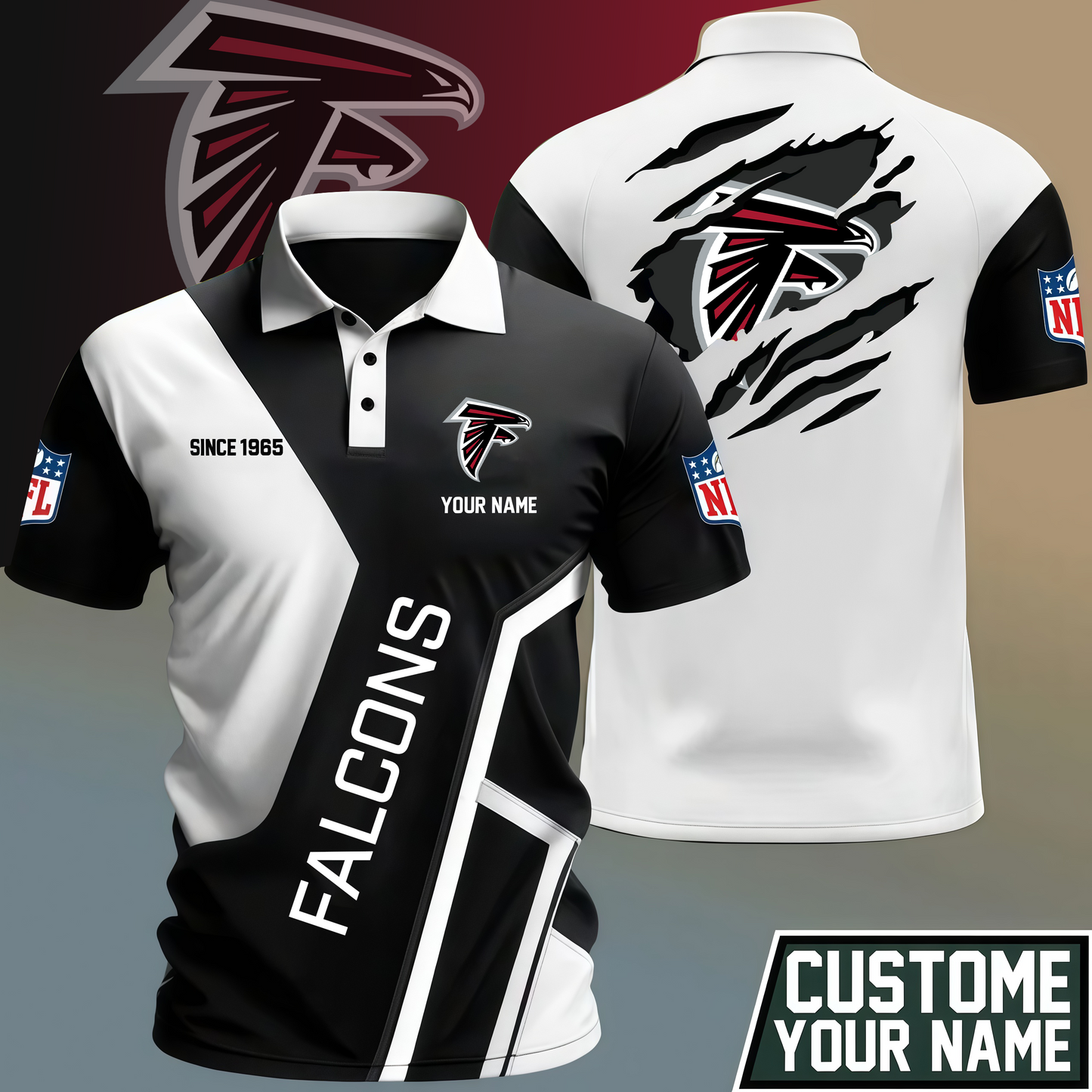 LIMITED EDITION - NEW CUSTOMIZED NFL18 ATF ATLANTA FALCONS POLO SHIRT
