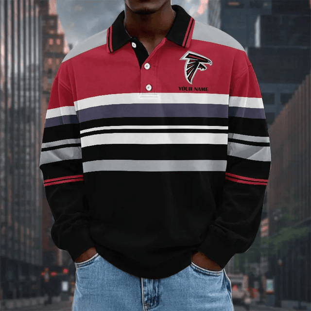 LIMITED EDITION - NEW CUSTOMIZED NFL18 ATF ATLANTA FALCONS MEN LONG SLEEVE POLO
