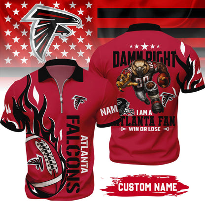 LIMITED EDITION - NEW CUSTOMIZED NFL18 ATF ATLANTA FALCONS ZIP POLO SHIRT