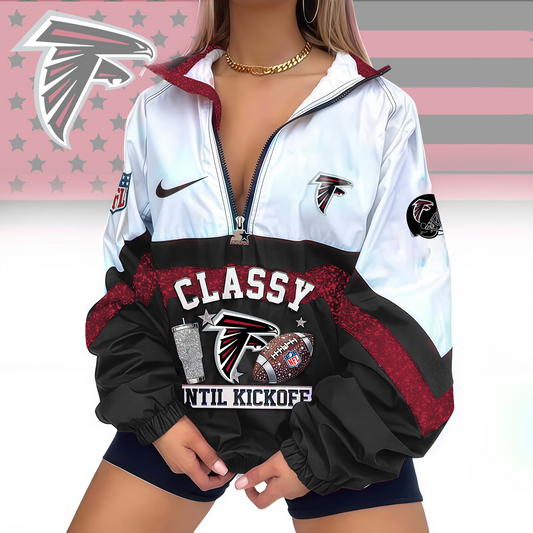 LIMITED EDITION - NEW CUSTOMIZED NFL18 ATF ATLANTA FALCONS V-NECK ZIPPER SWEATSHIRT JACKET
