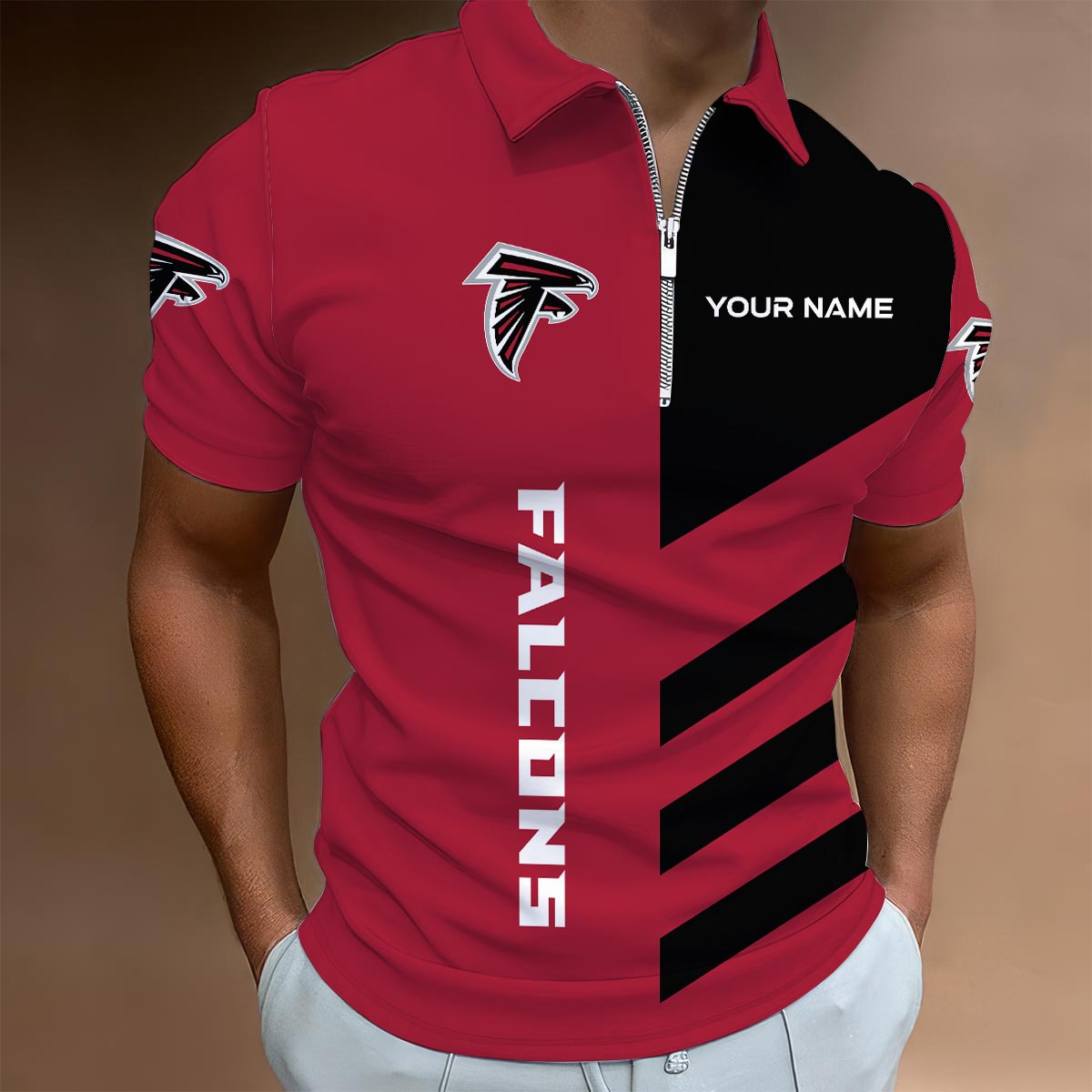 LIMITED EDITION - NEW CUSTOMIZED NFL18 ATF ATLANTA FALCONS ZIP POLO SHIRT
