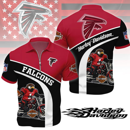 LIMITED EDITION - NEW CUSTOMIZED NFL18 ATF ATLANTA FALCONS HARLEY-DAVIDSON POLO WITH ZIPPER SHIRT
