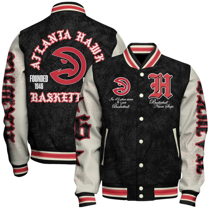 LIMITED EDITION - NEW CUSTOMIZED NBA17 AHA ATLANTA HAWKS BASEBALL JACKET, SATIN VARSITY JACKET