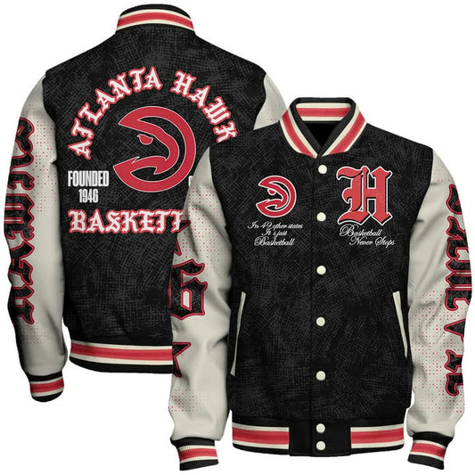 LIMITED EDITION - NEW CUSTOMIZED NBA17 AHA ATLANTA HAWKS BASEBALL JACKET, SATIN VARSITY JACKET