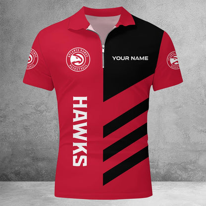 LIMITED EDITION - NEW CUSTOMIZED NBA17 AH ATLANTA HAWKS ZIP POLO SHIRT