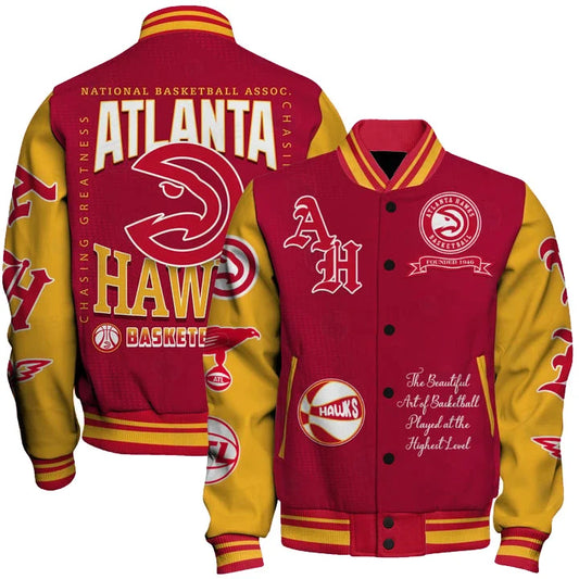 LIMITED EDITION - NEW CUSTOMIZED NBA17 AHA ATLANTA HAWKS BASEBALL JACKET, SATIN VARSITY JACKET