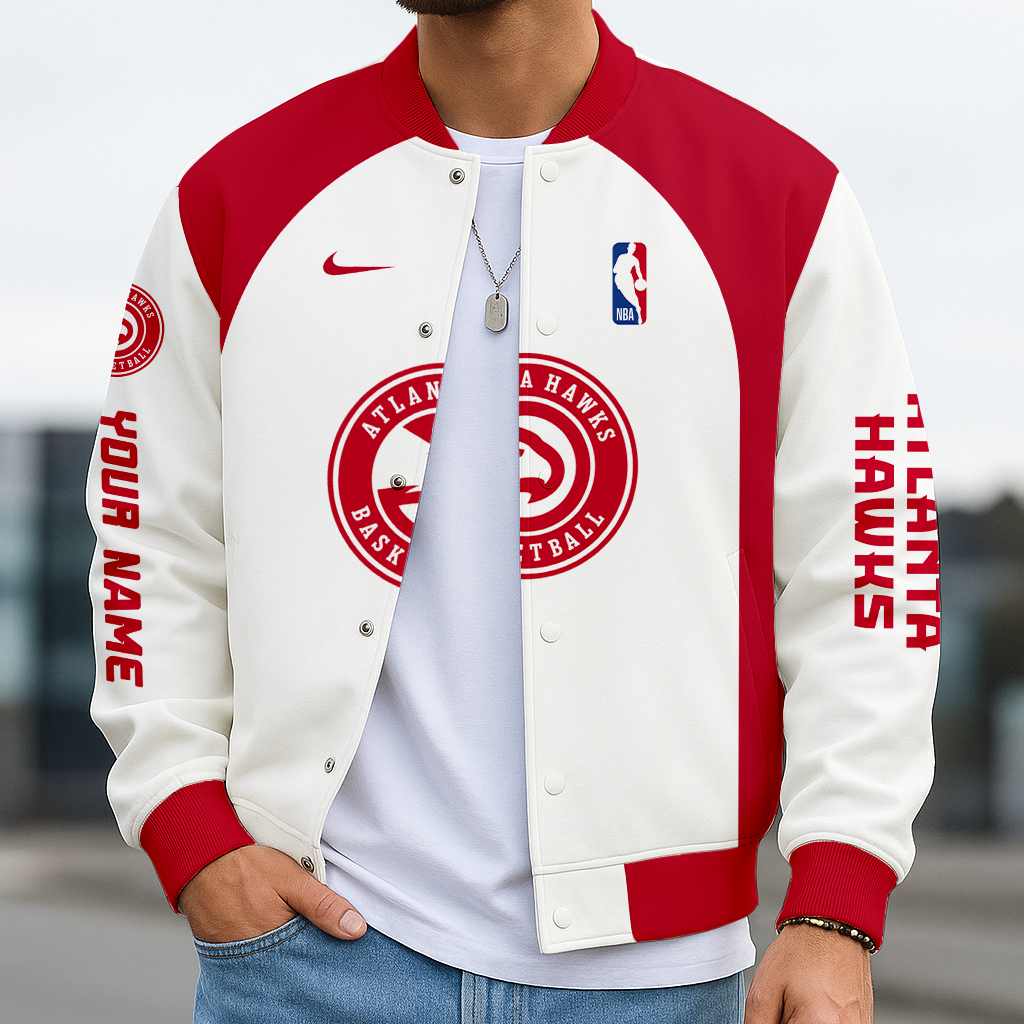 LIMITED EDITION - NEW CUSTOMIZED NBA17 AH ATLANTA HAWKS BASEBALL JACKET, SATIN VARSITY JACKET