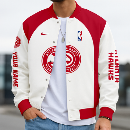 LIMITED EDITION - NEW CUSTOMIZED NBA17 AH ATLANTA HAWKS BASEBALL JACKET, SATIN VARSITY JACKET