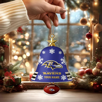 LIMITED EDITION - NEW CUSTOMIZED NFL28 BTR BALTIMORE RAVENS ACRYLIC CHRISTMAS BELL ORNAMENT