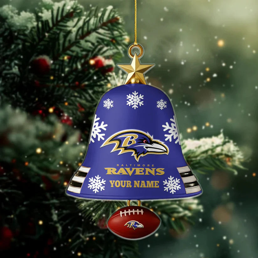 LIMITED EDITION - NEW CUSTOMIZED NFL28 BTR BALTIMORE RAVENS ACRYLIC CHRISTMAS BELL ORNAMENT