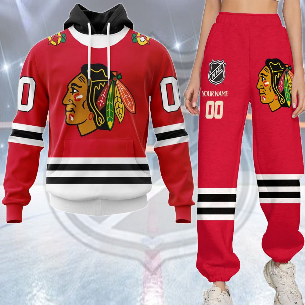 LIMITED EDITION - NEW CUSTOMIZED NHL08 CBH CHICAGO BLACKHAWKS COMBO HOODIE & LONGPANTS
