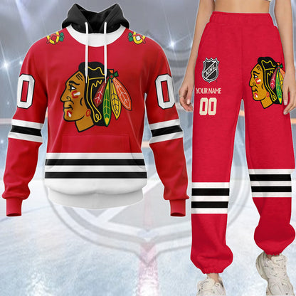 LIMITED EDITION - NEW CUSTOMIZED NHL08 CBH CHICAGO BLACKHAWKS COMBO HOODIE & LONGPANTS