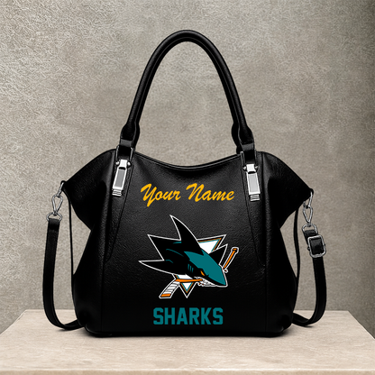 LIMITED EDITION - NEW CUSTOMIZED NHL32 SJS SAN JOSE SHARKS SHOULDER HANDBAG