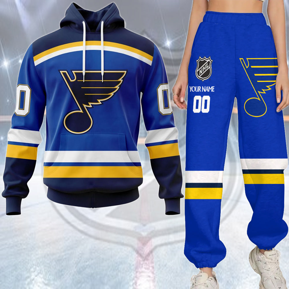 LIMITED EDITION - NEW CUSTOMIZED NHL14 SLB ST. LOUIS BLUES COMBO HOODIE & LONGPANTS