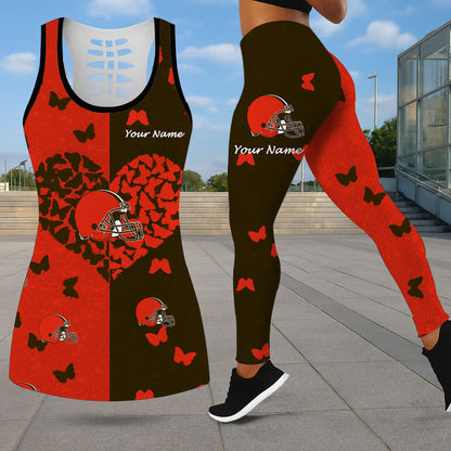 LIMITED EDITION - NEW CUSTOMIZED NFL29 CLB CLEVELAND BROWNS LEGGINGS & HOLLOW TANK TOP SET