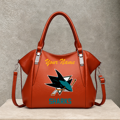 LIMITED EDITION - NEW CUSTOMIZED NHL32 SJS SAN JOSE SHARKS SHOULDER HANDBAG