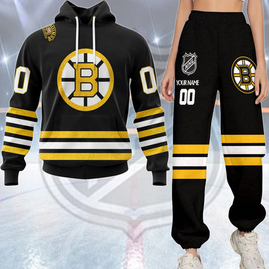 LIMITED EDITION - NEW CUSTOMIZED NHL18 BTB BOSTON BRUINS COMBO HOODIE & LONGPANTS
