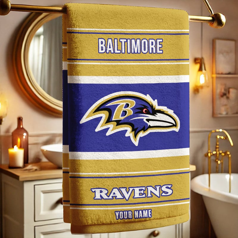 LIMITED EDITION - NEW CUSTOMIZED NFL28 BTR BALTIMORE RAVENS BEACH & BATH TOWEL (KIDS & ADULTS)