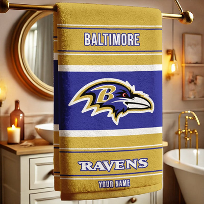 LIMITED EDITION - NEW CUSTOMIZED NFL28 BTR BALTIMORE RAVENS BEACH & BATH TOWEL (KIDS & ADULTS)