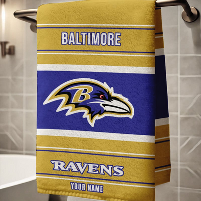 LIMITED EDITION - NEW CUSTOMIZED NFL28 BTR BALTIMORE RAVENS BEACH & BATH TOWEL (KIDS & ADULTS)